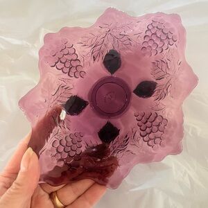 Vintage Mosser Glass Amethyst Footed Bowl – Grape & Leaf Pattern – 8.5”